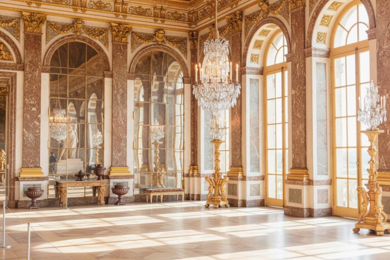 Corredor com esculturas do Palácio de Versalhes